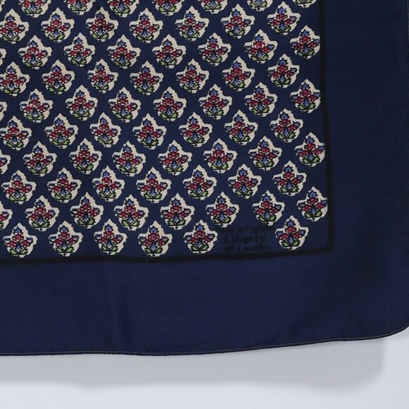 Vintage Liberty of London Floral Silk Scarf Navy Blue Very Good Condition Medium - Picture 2 of 4